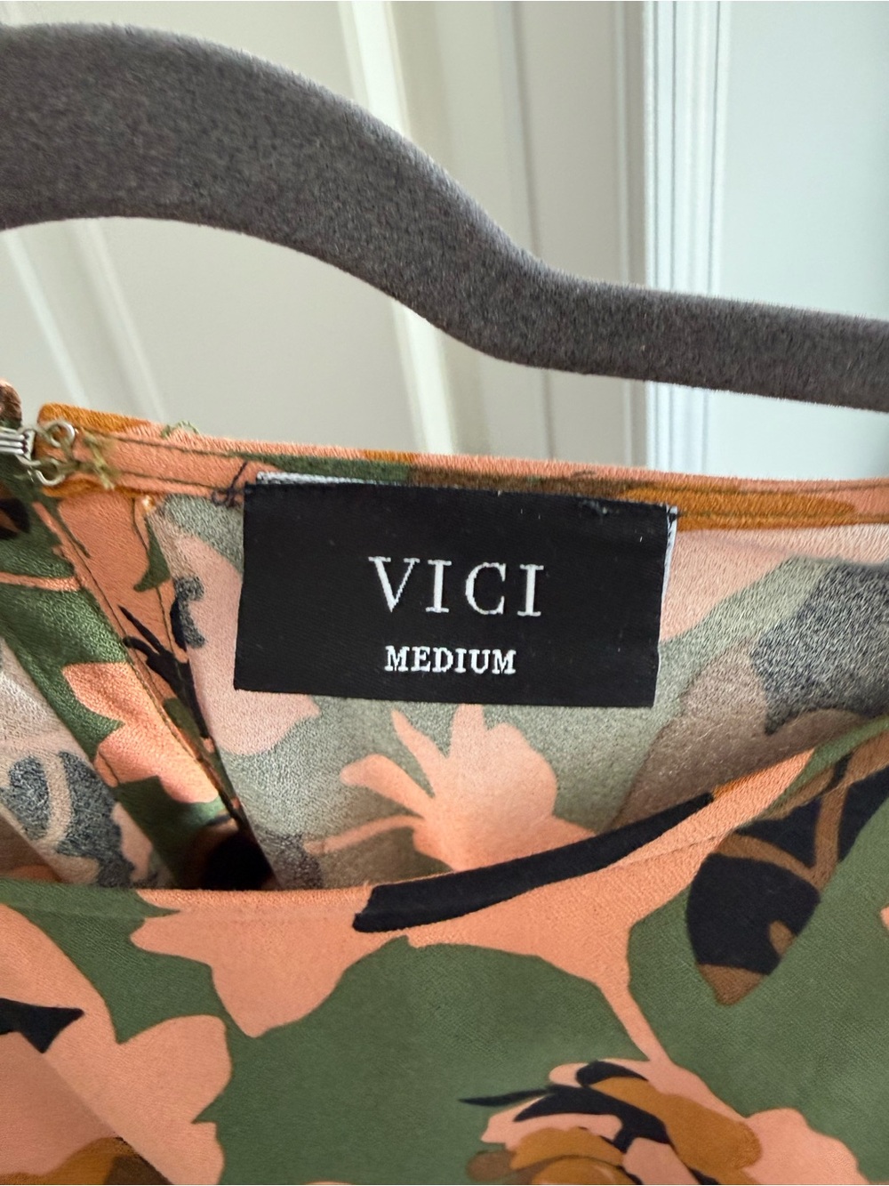 VICI Olive Green & Peach Floral Mini Dress - Picture 3 of 3